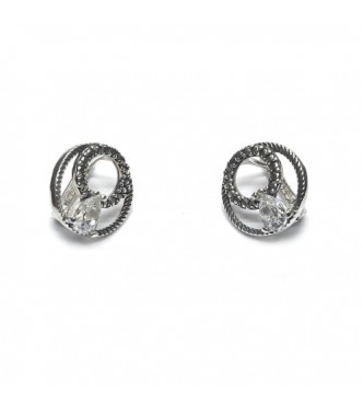 E000807 Sterling Silver Stylish Earrings With Cubic Zirconia Solid Stamped 925 Handmade